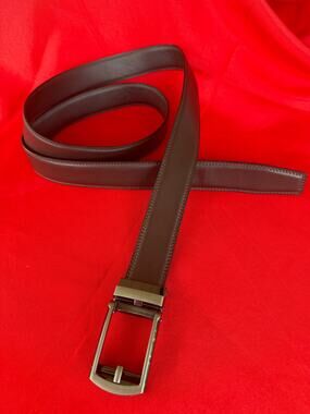 Genuine Leather Brown Ratchet Belt Automatic Track Buckle Men's Size 46